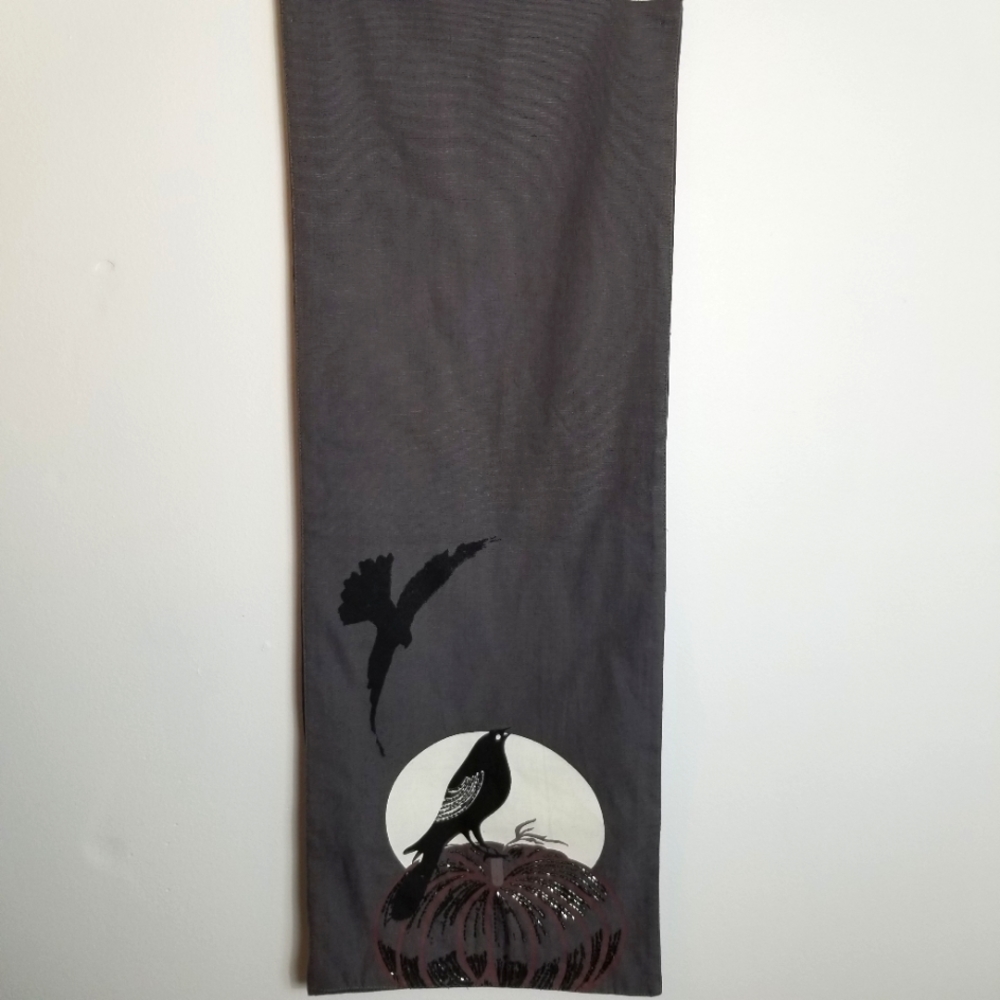 Halloween Fall Crow Pumpkin Beaded Cotton Table Runner